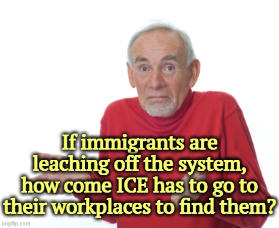 They're working, they're paying taxes. Doesn't sound like free-loading to me. | If immigrants are leaching off the system, how come ICE has to go to their workplaces to find them? | image tagged in guess i'll die,immigrants,illegal immigrants,ice,illogical,working | made w/ Imgflip meme maker