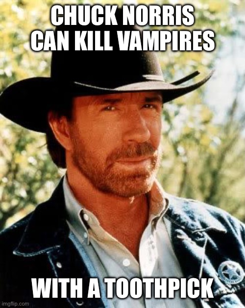 Walker, Texas Vampire Slayer | CHUCK NORRIS CAN KILL VAMPIRES; WITH A TOOTHPICK | image tagged in memes,chuck norris | made w/ Imgflip meme maker