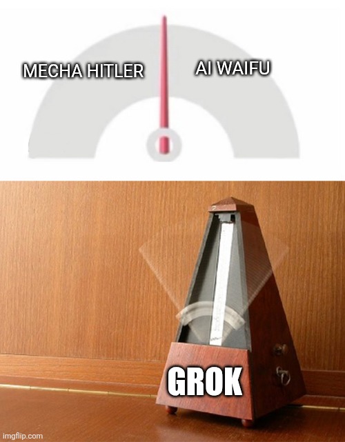 Pendulum Indecisive | AI WAIFU; MECHA HITLER; GROK | image tagged in pendulum indecisive | made w/ Imgflip meme maker