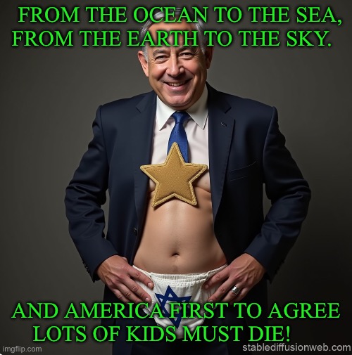 FROM THE OCEAN TO THE SEA, FROM THE EARTH TO THE SKY. AND AMERICA FIRST TO AGREE LOTS OF KIDS MUST DIE! | made w/ Imgflip meme maker
