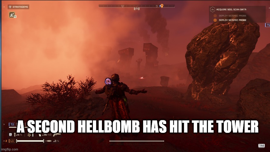 The second hellbomb | A SECOND HELLBOMB HAS HIT THE TOWER | image tagged in 9/11,helldiver | made w/ Imgflip meme maker