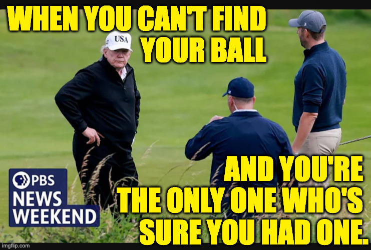 Now he's down to none. | WHEN YOU CAN'T FIND
YOUR BALL; AND YOU'RE 
THE ONLY ONE WHO'S 
SURE YOU HAD ONE. | image tagged in memes,trump | made w/ Imgflip meme maker