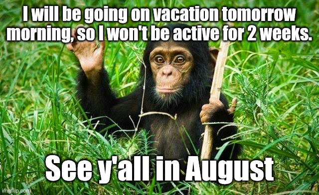 goodbye | I will be going on vacation tomorrow morning, so I won't be active for 2 weeks. See y'all in August | image tagged in goodbye,fresh memes | made w/ Imgflip meme maker