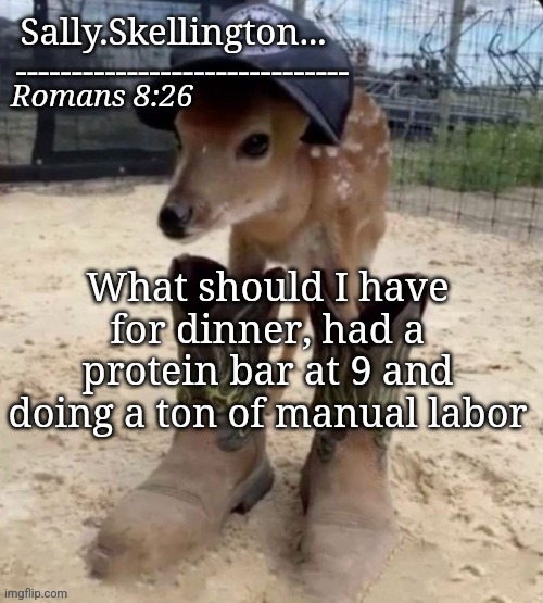 Been doing a boys job | What should I have for dinner, had a protein bar at 9 and doing a ton of manual labor | image tagged in sally's temp | made w/ Imgflip meme maker