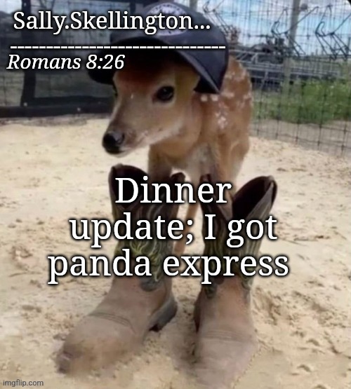 Sally's temp | Dinner update; I got panda express | image tagged in sally's temp | made w/ Imgflip meme maker