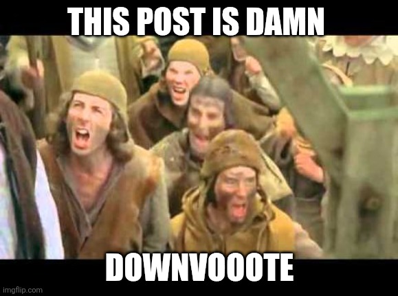 She's a witch! Burn her! Monty Python | THIS POST IS DAMN DOWNVOOOTE | image tagged in she's a witch burn her monty python | made w/ Imgflip meme maker