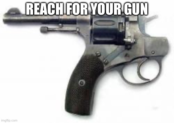 Self care gun | REACH FOR YOUR GUN | image tagged in police issue revolver,gun,selfie,we dont care | made w/ Imgflip meme maker