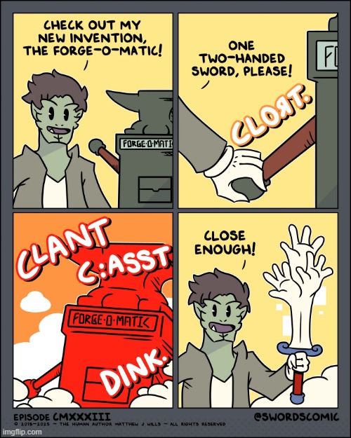 image tagged in swords,orc,machine,sword,hands,three | made w/ Imgflip meme maker