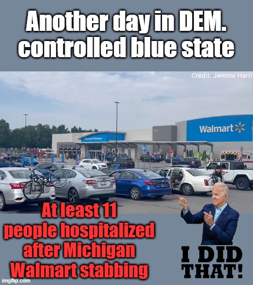 Another day in DEM. controlled blue state; At least 11 people hospitalized after Michigan Walmart stabbing | made w/ Imgflip meme maker