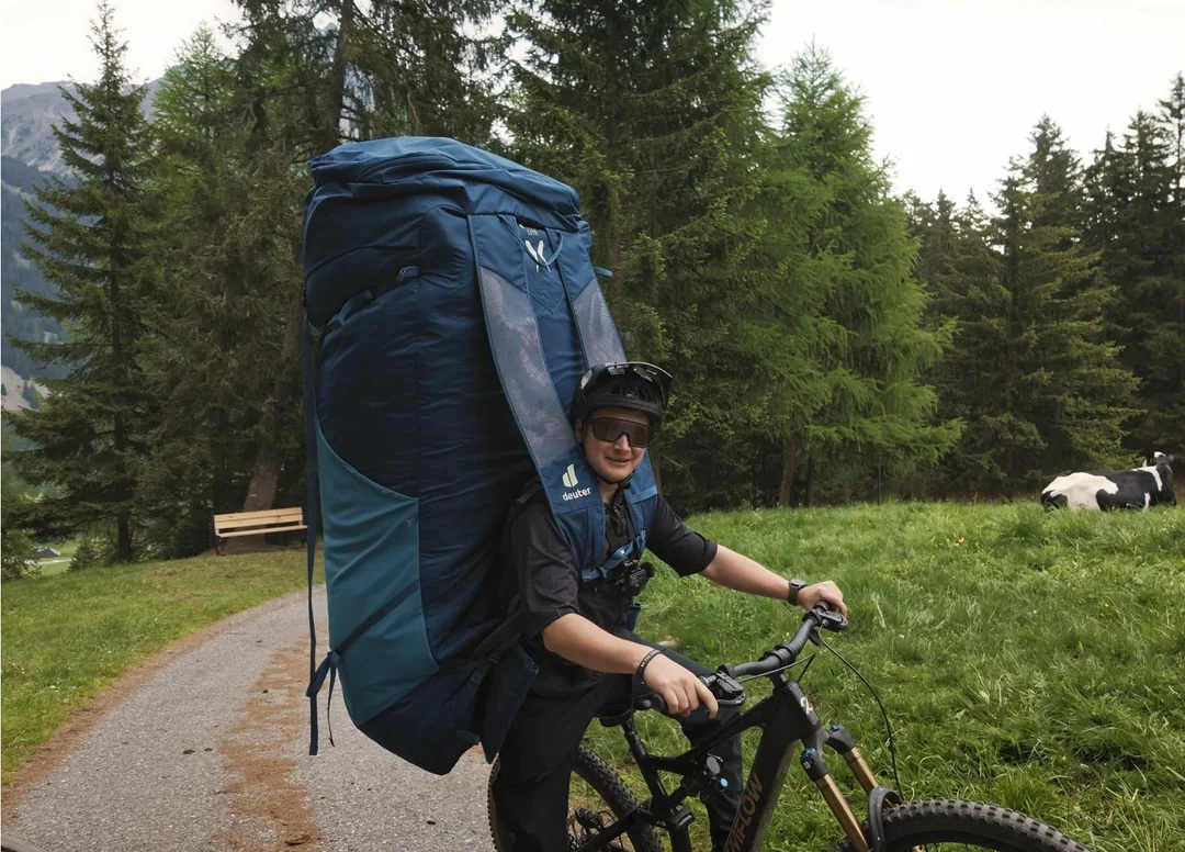 Huge backpack on bike Blank Meme Template