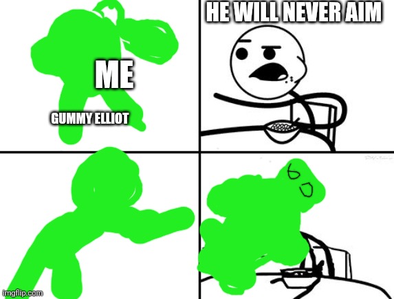He will never | HE WILL NEVER AIM; ME; GUMMY ELLIOT | image tagged in he will never | made w/ Imgflip meme maker