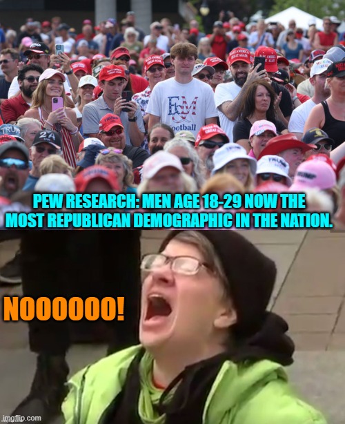 Oops, eh leftists? | PEW RESEARCH: MEN AGE 18-29 NOW THE MOST REPUBLICAN DEMOGRAPHIC IN THE NATION. NOOOOOO! | image tagged in yep | made w/ Imgflip meme maker