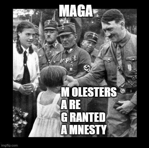 Every republican is a molester | MAGA; M OLESTERS
A RE
G RANTED 
A MNESTY | image tagged in child molester | made w/ Imgflip meme maker