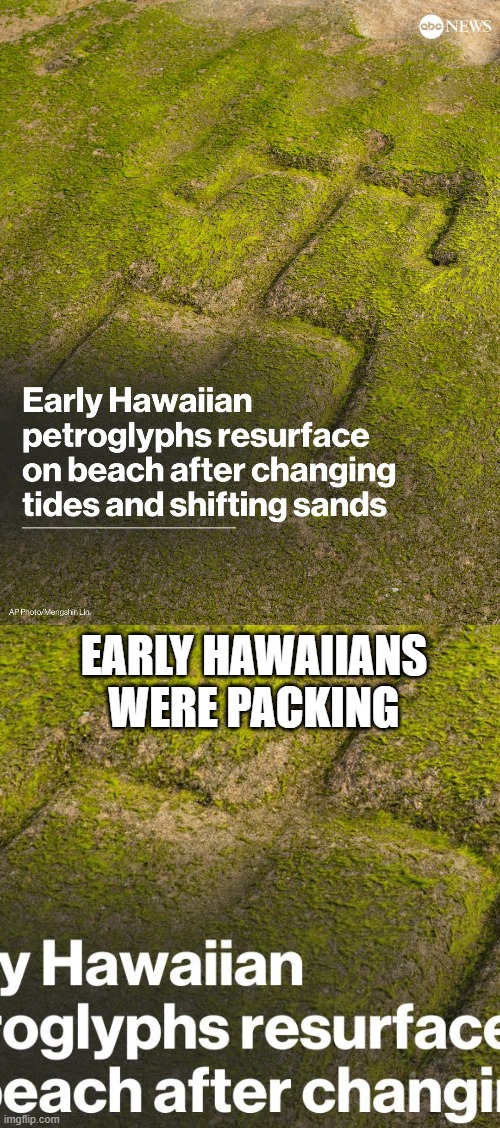 Stupid Sexy Glyphs | EARLY HAWAIIANS WERE PACKING | image tagged in sex jokes | made w/ Imgflip meme maker