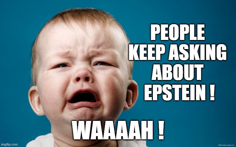 PEOPLE 
KEEP ASKING 
ABOUT 
EPSTEIN ! WAAAAH ! | image tagged in jeffrey epstein,trump,crybaby | made w/ Imgflip meme maker