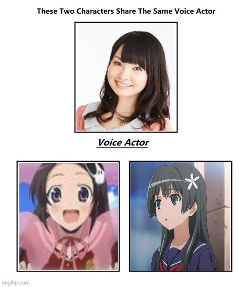 Ruiko Saten and Elucia de Lute Ima are voiced by Kanae Itou | image tagged in same voice actor,toaru,the world only god knows,anime | made w/ Imgflip meme maker