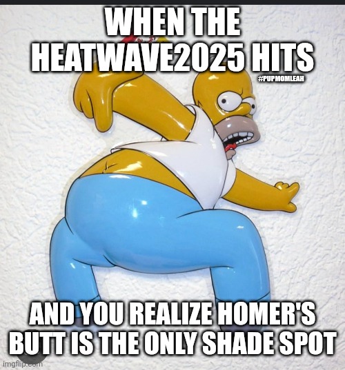 New shade spot, Homer's Duh | WHEN THE HEATWAVE2025 HITS; #PUPMOMLEAH; AND YOU REALIZE HOMER'S BUTT IS THE ONLY SHADE SPOT | image tagged in funny | made w/ Imgflip meme maker