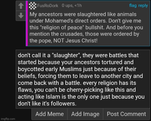 can't even argue against this stupid Islamophobe because of my comment ban | made w/ Imgflip meme maker