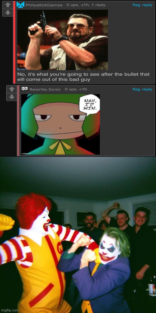 Two clowns fighting is peak entertainment | image tagged in clown fight | made w/ Imgflip meme maker
