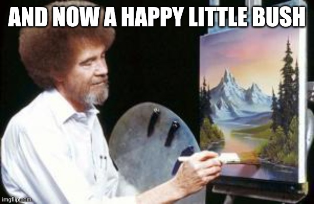 BoB ross | AND NOW A HAPPY LITTLE BUSH | image tagged in bob ross | made w/ Imgflip meme maker