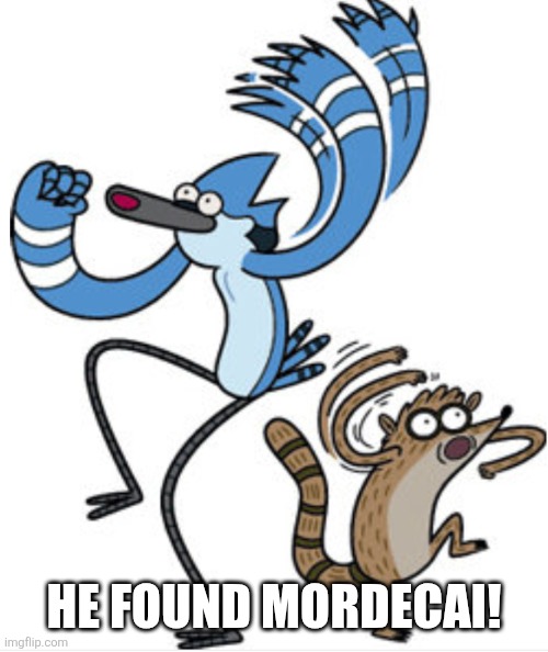 Mordecai and Rigby "OOOOOOHHHHH!!!!!" | HE FOUND MORDECAI! | image tagged in mordecai and rigby oooooohhhhh | made w/ Imgflip meme maker