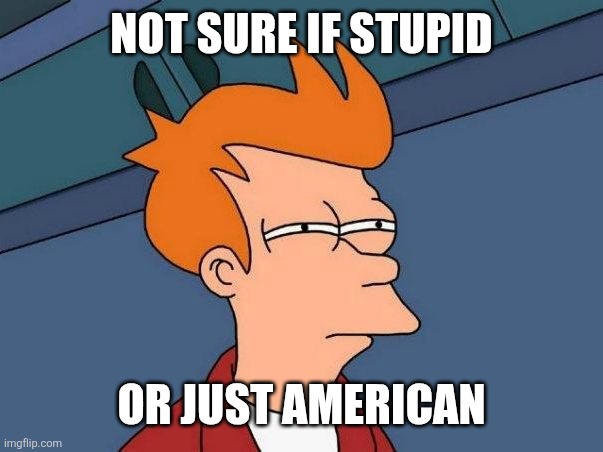 Not sure if- fry | NOT SURE IF STUPID; OR JUST AMERICAN | image tagged in not sure if- fry,american,stupid | made w/ Imgflip meme maker