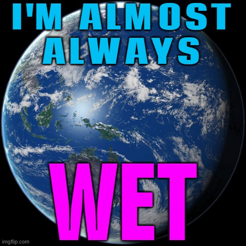 I'm almost always wet | I'M ALMOST
ALWAYS; WET | image tagged in planet earth,earth,planets,evolution,life,universe | made w/ Imgflip meme maker