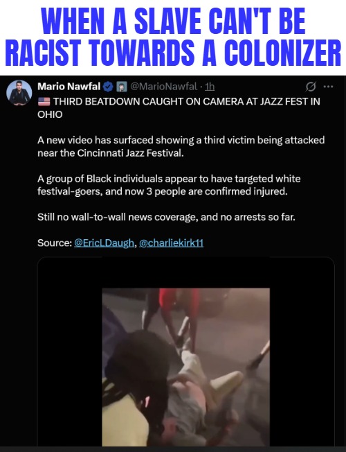 The likelihood that the Muslim guy comes from a black slave trading country is 95% | WHEN A SLAVE CAN'T BE RACIST TOWARDS A COLONIZER | image tagged in racism | made w/ Imgflip meme maker