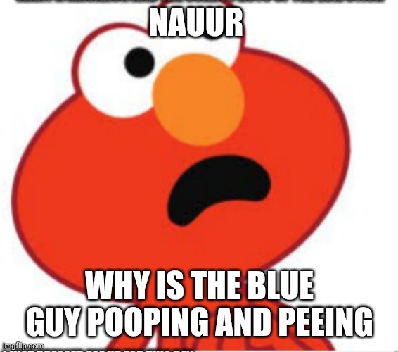 Shocked elmo | NAUUR WHY IS THE BLUE GUY POOPING AND PEEING | image tagged in shocked elmo | made w/ Imgflip meme maker