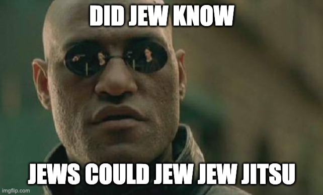 Did jew know that | DID JEW KNOW; JEWS COULD JEW JEW JITSU | image tagged in memes,matrix morpheus,silly,funny,hilarious,big-black-man-with-glasses-staring-at-you | made w/ Imgflip meme maker