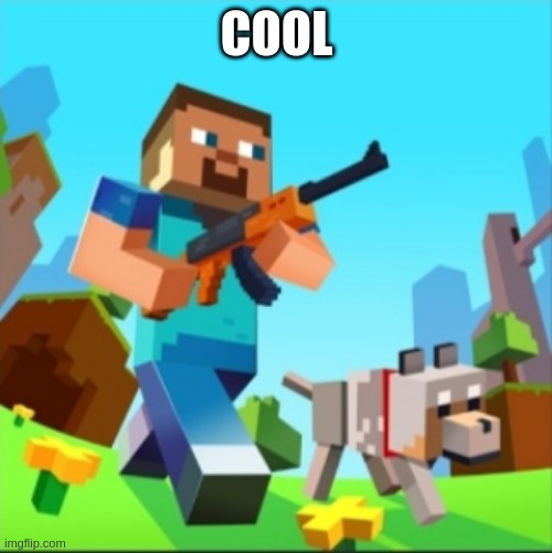 COOL | image tagged in minecraft steve with gun | made w/ Imgflip meme maker
