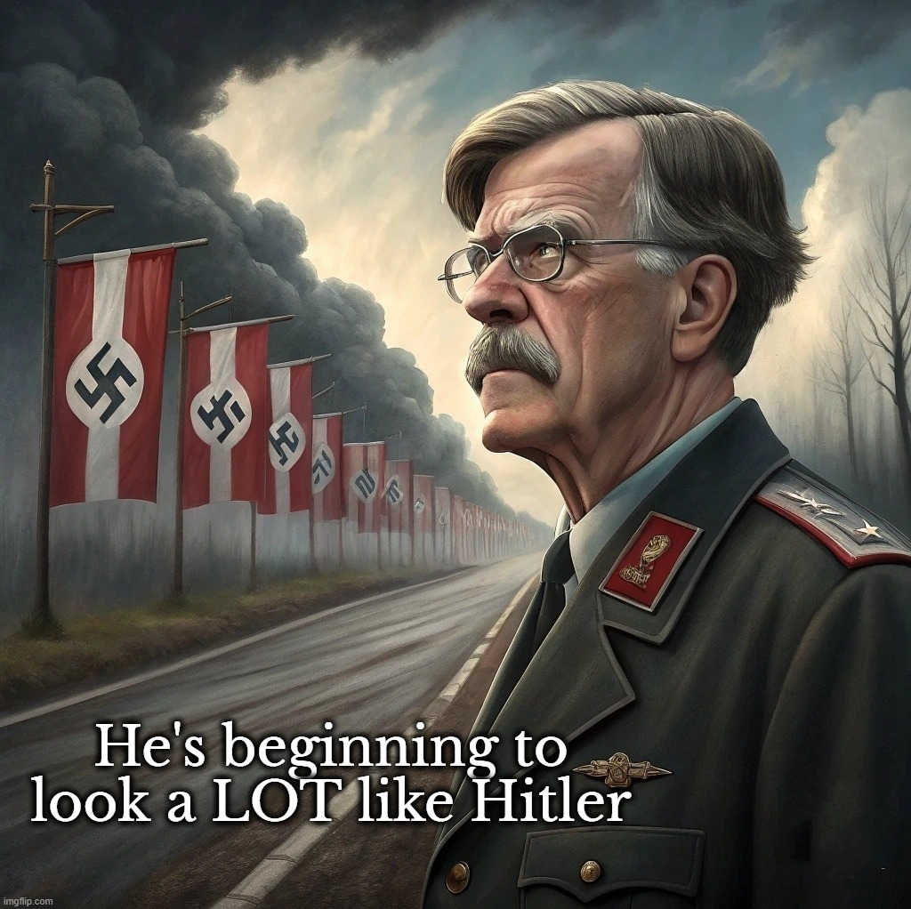 John Bolton is beginning to look a LOT like Hitler | image tagged in john bolton,adolf hitler,separated at birth,i did nazi that coming,ai,ai fail | made w/ Imgflip meme maker