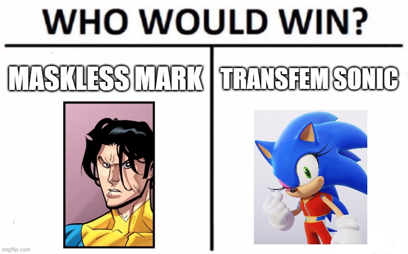 Who Would Win? | MASKLESS MARK; TRANSFEM SONIC | image tagged in memes,who would win | made w/ Imgflip meme maker