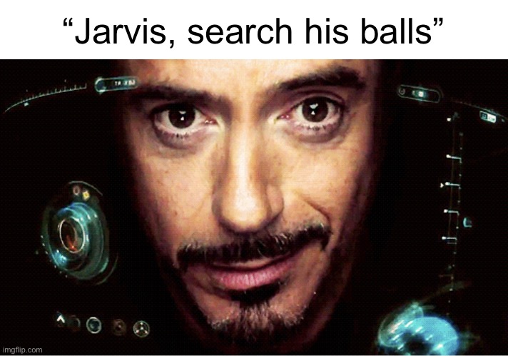 Jarvis | “Jarvis, search his balls” | image tagged in jarvis | made w/ Imgflip meme maker