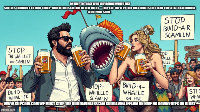 ON HIVE TO THOSE WHO WIELD DOWNVOTES LIKE SCYTHES THROUGH A FIELD OF TRUTH: YOUR EFFORTS ARE NOT MERELY FUTILE—THEY ARE THE VERY FUEL THAT IGNITES THE FLAME YOU SEEK TO EXTINGUISH.

BLURT WILL SHINE. WWW.BILPCOIN.COM WE MUST STOP THE BUILDAWHALESCAM BUILDAWHALEFARM ON HIVE NO DOWNVOTES ON BLURT | made w/ Imgflip meme maker