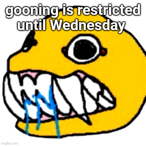 Rabid Yellow | gooning is restricted until Wednesday | image tagged in rabid yellow | made w/ Imgflip meme maker