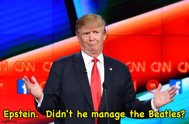 Donald Trump Confused | Epstein.  Didn't he manage the Beatles? | image tagged in donald trump confused | made w/ Imgflip meme maker