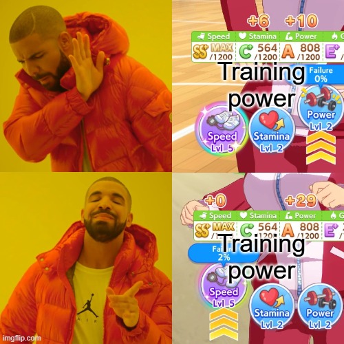 Drake Hotline Bling Meme | Training power; Training power | image tagged in memes,drake hotline bling | made w/ Imgflip meme maker
