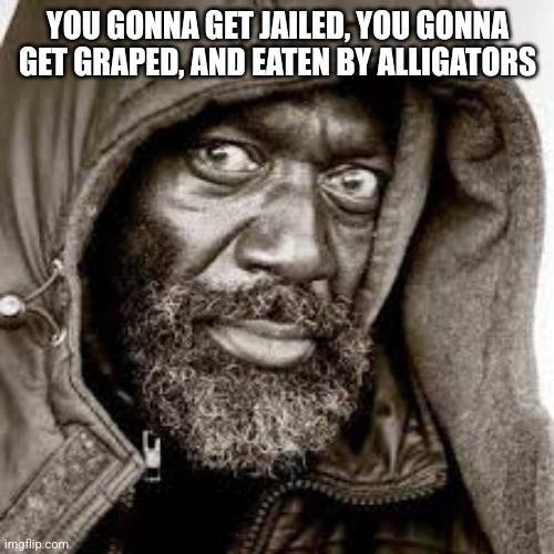 Raped | YOU GONNA GET JAILED, YOU GONNA GET GRAPED, AND EATEN BY ALLIGATORS | image tagged in raped | made w/ Imgflip meme maker