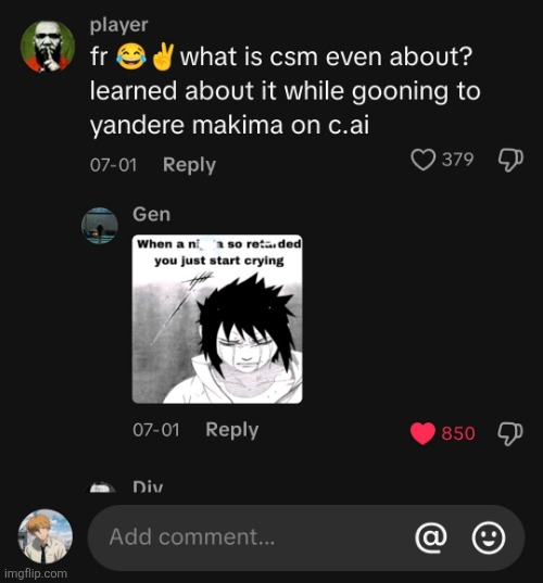 A comment I found on tiktok | image tagged in tiktok,chainsaw man,memes | made w/ Imgflip meme maker