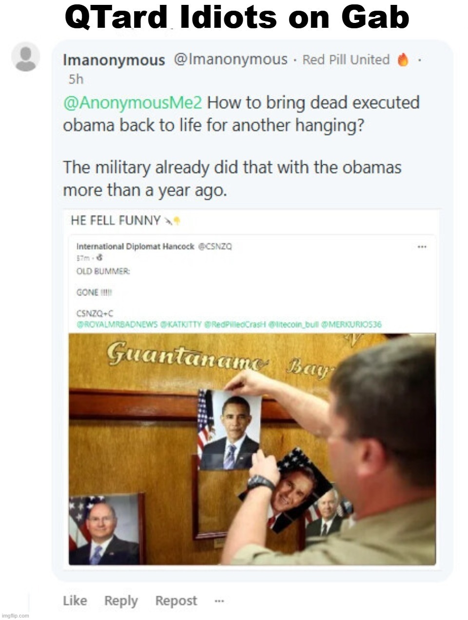 QTard Idiots on Gab: Make this Moron Famous. | image tagged in qanon,mental health,mental illness,stupid people be like,qtards,never go full retard | made w/ Imgflip meme maker