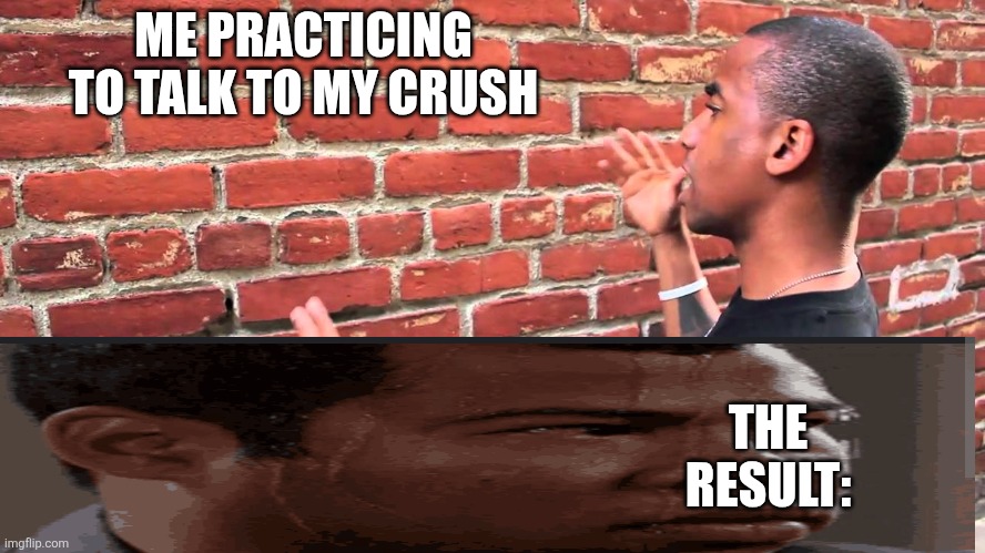 Talking to wall | ME PRACTICING TO TALK TO MY CRUSH; THE RESULT: | image tagged in talking to wall | made w/ Imgflip meme maker