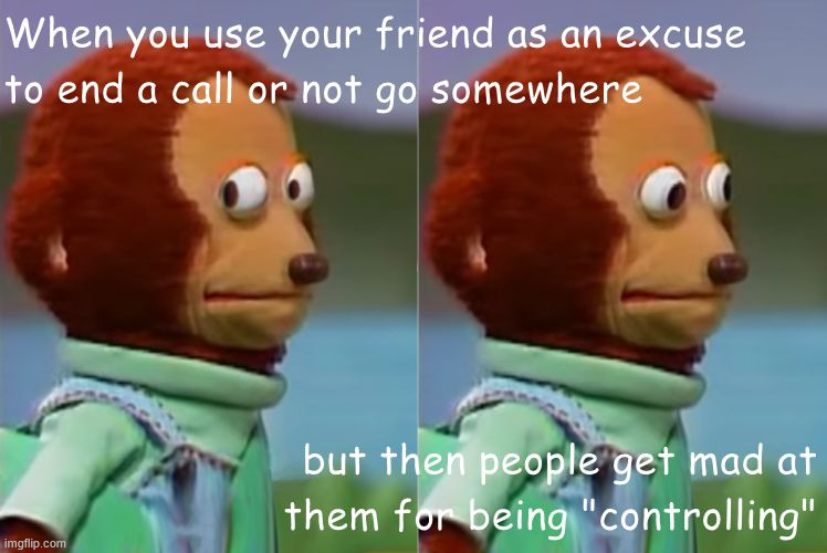 For being controlling | image tagged in monkey puppet,control,excuses | made w/ Imgflip meme maker