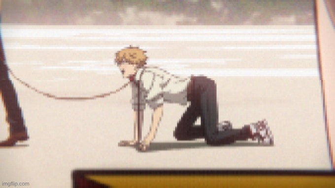 Me and who? (I'm the one on the leash) | image tagged in denji the dog | made w/ Imgflip meme maker
