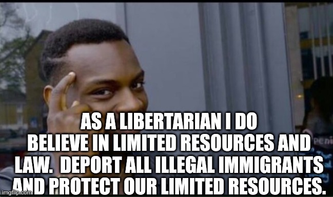 Thinking Black Man | AS A LIBERTARIAN I DO BELIEVE IN LIMITED RESOURCES AND LAW.  DEPORT ALL ILLEGAL IMMIGRANTS AND PROTECT OUR LIMITED RESOURCES. | image tagged in thinking black man | made w/ Imgflip meme maker