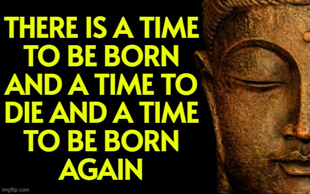 There is a time to be born and a time to die and a time to be born again | THERE IS A TIME
TO BE BORN
AND A TIME TO
DIE AND A TIME
TO BE BORN
AGAIN | image tagged in buddha - quotes,born,reincarnation,religion,anti-religion,karma's a bitch | made w/ Imgflip meme maker