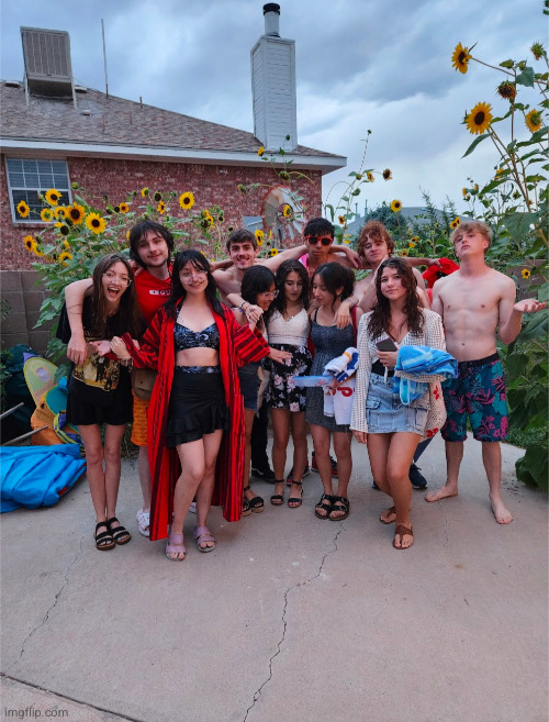 the pool party gng (I'm on the far right) | image tagged in pool party,face reveal,selfie | made w/ Imgflip meme maker