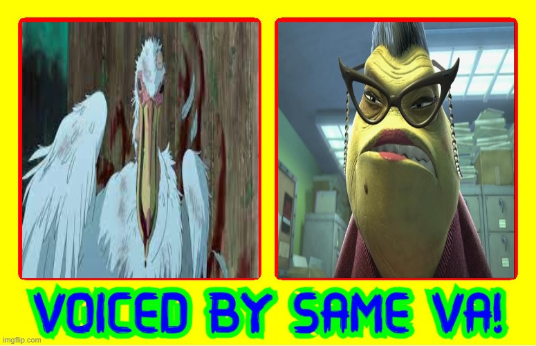 William Dafoe | image tagged in jodi benson,william dafoe,same voice actor,studio ghibli,monsters inc,green goblin | made w/ Imgflip meme maker