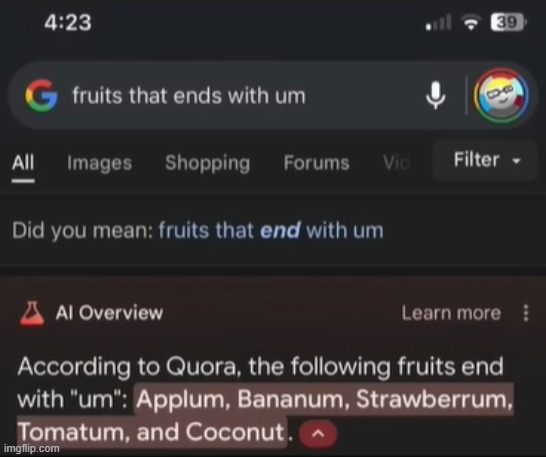 fruit that ends with um | image tagged in funny,memes,funny memes,ai | made w/ Imgflip meme maker