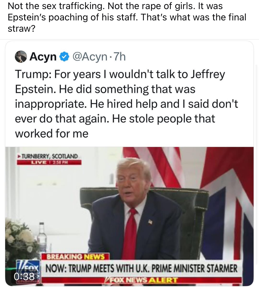 Epstein stole Trump staff. Unforgivable! Blank Meme Template